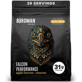 BIRDMAN Falcon Performance vanilla protein powder tub for post-workout muscle support.
