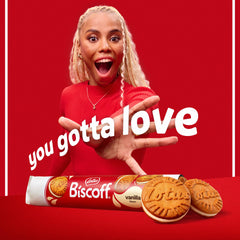 Biscoff Lotus Vanilla Sandwich Cookies on shelf – grab-and-go snack.