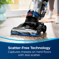 Bissell CleanView Scatter-Free Technology minimizes scatter on hard floors for fast cleanup.