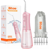 Bitvae C6 pink-handled water flosser ready for shower use.