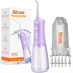 Bitvae Water Dental Flosser front view, travel-ready and compact for on-the-go cleaning.