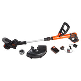 BLACK+DECKER LST522 trimmer head in action for precise edging along sidewalks
