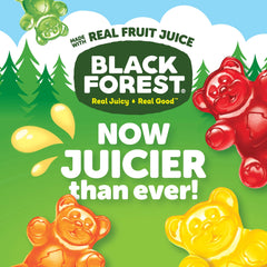Soft, juicy texture of Black Forest Gummy Bears ready to bite.