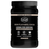 Black Forest Cocoa Powder bottle shows premium flavanol blend for potential heart support.