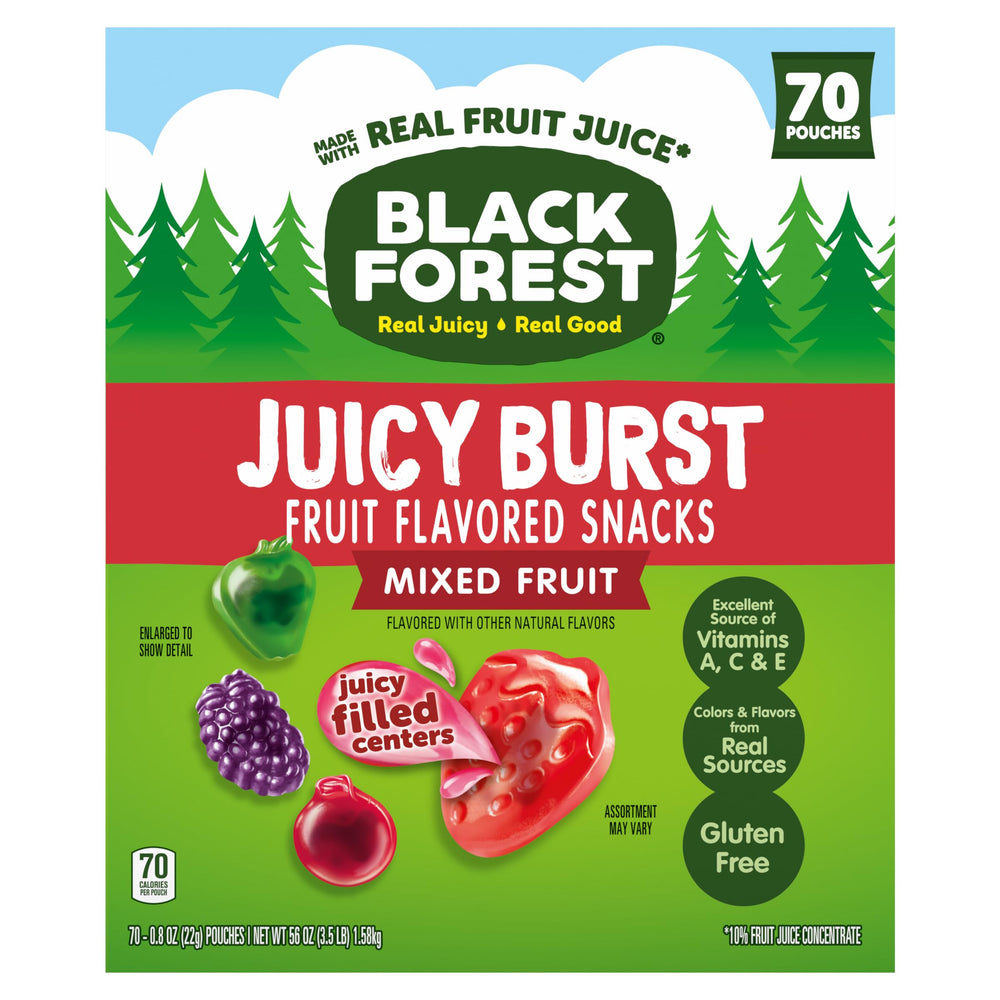 Black Forest Juicy Burst box of mixed fruit snacks for family snacking on the go.