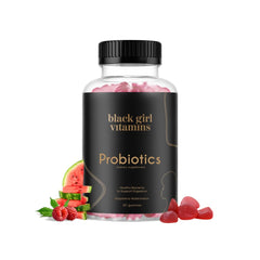 Black Girl Vitamins probiotic gummies bottle with raspberry watermelon flavor for daily digestive support