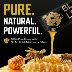 Black Leopard Honey Packs sachet closeup showing smooth texture and pollen boost.