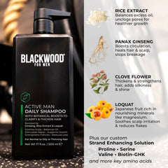 Blackwood For Men scalp close-up showing clarifying action and soothing relief