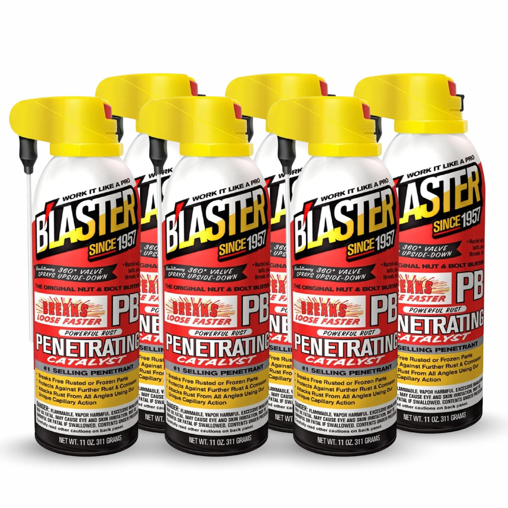 Blaster PB Penetrating Oil spray bottle targets rusted bolts for easier loosening.