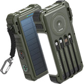 BLAVOR solar power bank front view with built-in cables for versatile charging outdoors