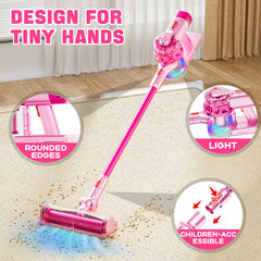 BLAXTEM 4-in-1 kids vacuum pink attachments-crevice helps reach corners during pretend cleaning.