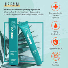 BLDG ACTIVE lip balm application showing smooth lips after use
