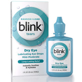 BLINK Tears bottle pour demonstrating instant lubrication for dry eyes.