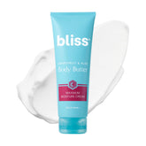 Bliss Grapefruit and Aloe Body Butter bottle pour shows smooth, quick-absorb application.