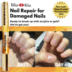 Close-up of Bliss Kiss Milk & Honey nail oil pen tip for fast-absorbing care