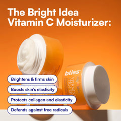Bliss moisturizer jar closeup reveals creamy texture enriched with vitamin C.