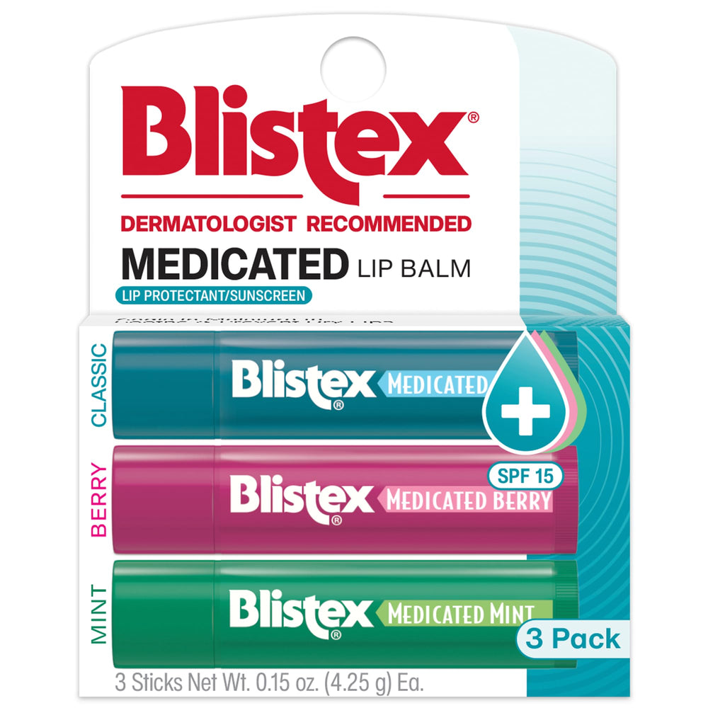 Blistex Medicated Lip Balm Classic packaging shows a compact 0.15 oz stick.