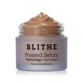 BLITHE Pressed Serum Tundra Chaga bottle close-up showing hydration-boosting formula.