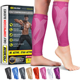 BLITZU pink calf sleeve front view showing breathable fabric for all day wear