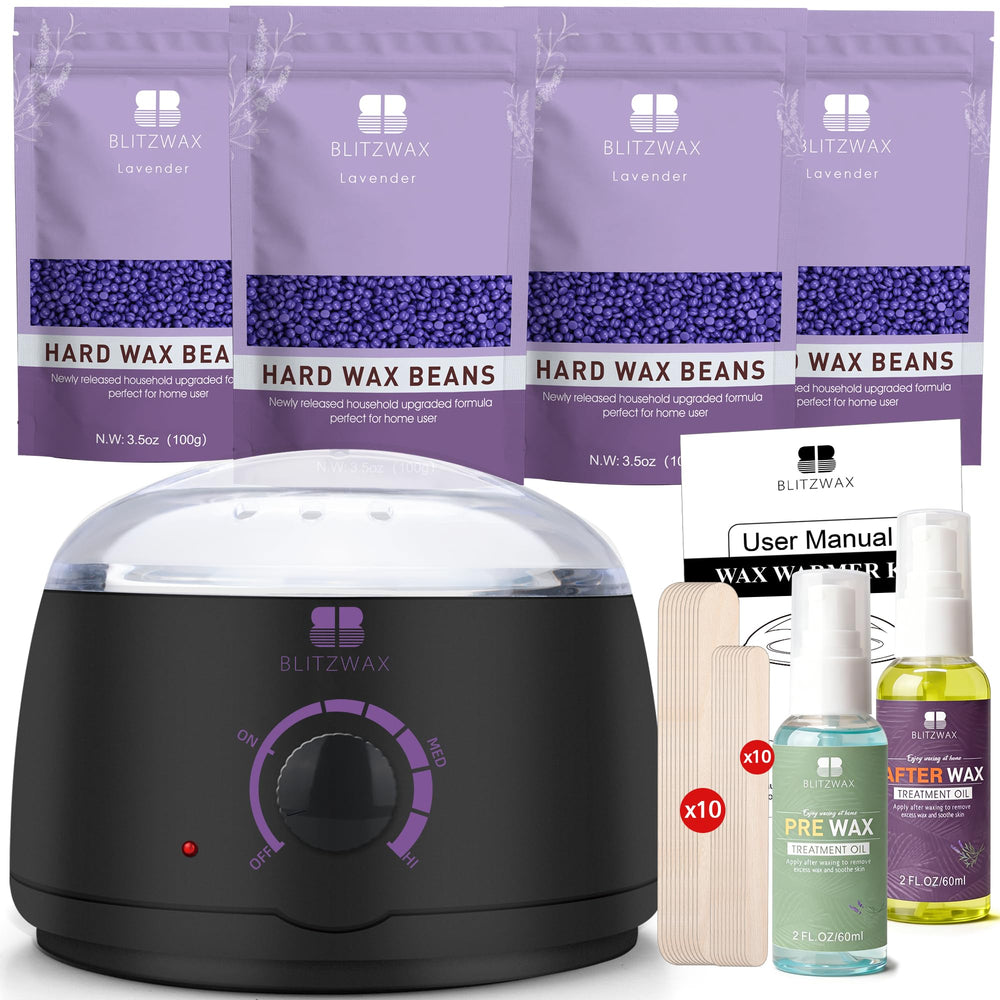 BLITZWAX Brazilian waxing kit contents ready for a full at-home session
