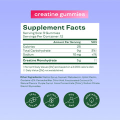 Bloom Nutrition Creatine Monohydrate Gummies Berry Boost pack highlights gluten-free, non-GMO ingredients