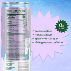 Bloom Nutrition Glacier Crush ingredients visual highlighting green tea extract and prebiotics