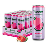 Bloom Nutrition Sparkling Energy Strawberry Watermelon can front view showing zero sugar and steady energy