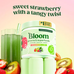 Bloom Nutrition strawberry kiwi scoop for a refreshing flavor boost.