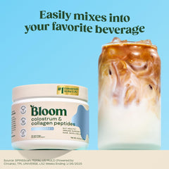 Bloom Nutrition unflavored colostrum powder pour ready to blend into beverages
