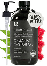 Bloom of Youth castor oil 16oz bottle for skin and hair nourishment