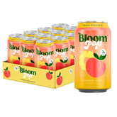 Bloom Pop Peach Pineapple can on table, a refreshing prebiotic drink