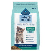 Blue Buffalo Baby Blue kitten food bag shows convenient 4.5-lb packaging for growth