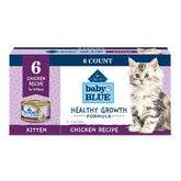 Blue Buffalo Baby Blue kitten wet food cans on display, high-protein recipe for growth.