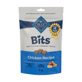 Blue Buffalo Bits soft dog treats with real chicken, ideal training rewards.