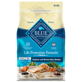 Blue Buffalo Life Protection Small Bite bag front; highlights premium ingredients for balanced nutrition.