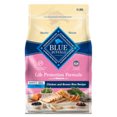 Blue Buffalo Life Protection Small Breed bag highlighting real chicken first for balanced meals