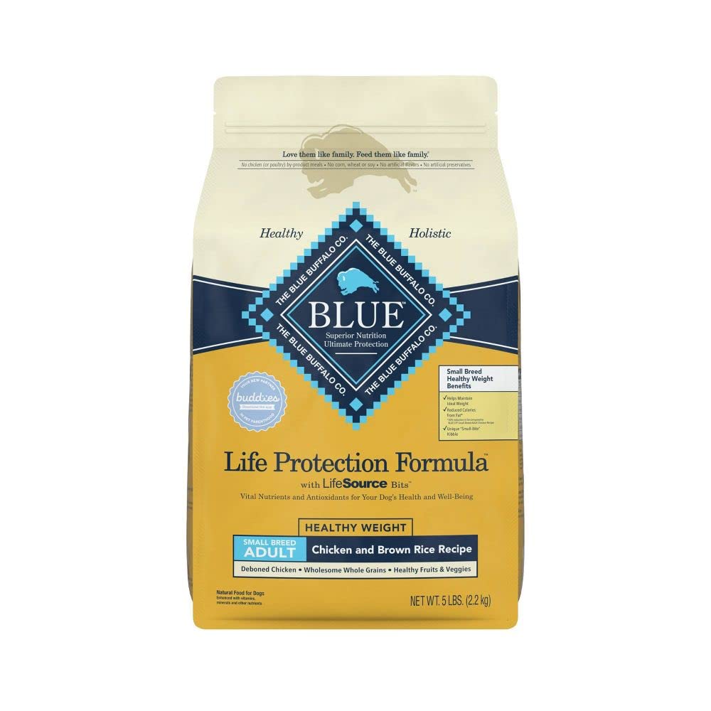 Blue Buffalo Life Protection Small Breed Healthy Weight kibble supports lean muscle and energy.