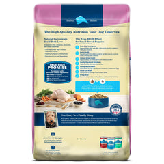 Blue Buffalo serving dish with small breed puppy meal and balanced nutrition.