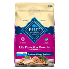 Blue Buffalo Life Protection Small Breed Senior bag front showing wholesome ingredients