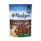 Blue Buffalo Nudges Homestyle bag front highlights real chicken for a wholesome reward.