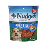 Blue Buffalo Nudges Jerky Bites packaging highlights real chicken as the first ingredient.