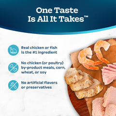 Blue Buffalo Tastefuls Fish & Shrimp Entrée in Gravy, rich flavor and moisture.