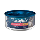Blue Buffalo Tastefuls Salmon Pate can close-up showing real salmon first for picky eaters.