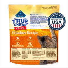Blue Buffalo True Chews cat treats chicken bite close-up, chewy texture.