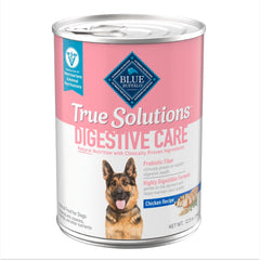 Blue Buffalo True Solutions Blissful Belly wet dog food can packshot, showcasing real chicken for gentle digestion.