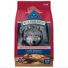 Blue Buffalo Wilderness salmon-first kibble supports lean muscle health.