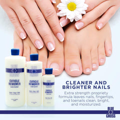 Blue Cross cuticle remover being applied to nails shows instant softening