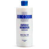 Blue Cross cuticle remover bottle close-up showing milky liquid formula for efficient cuticle softening