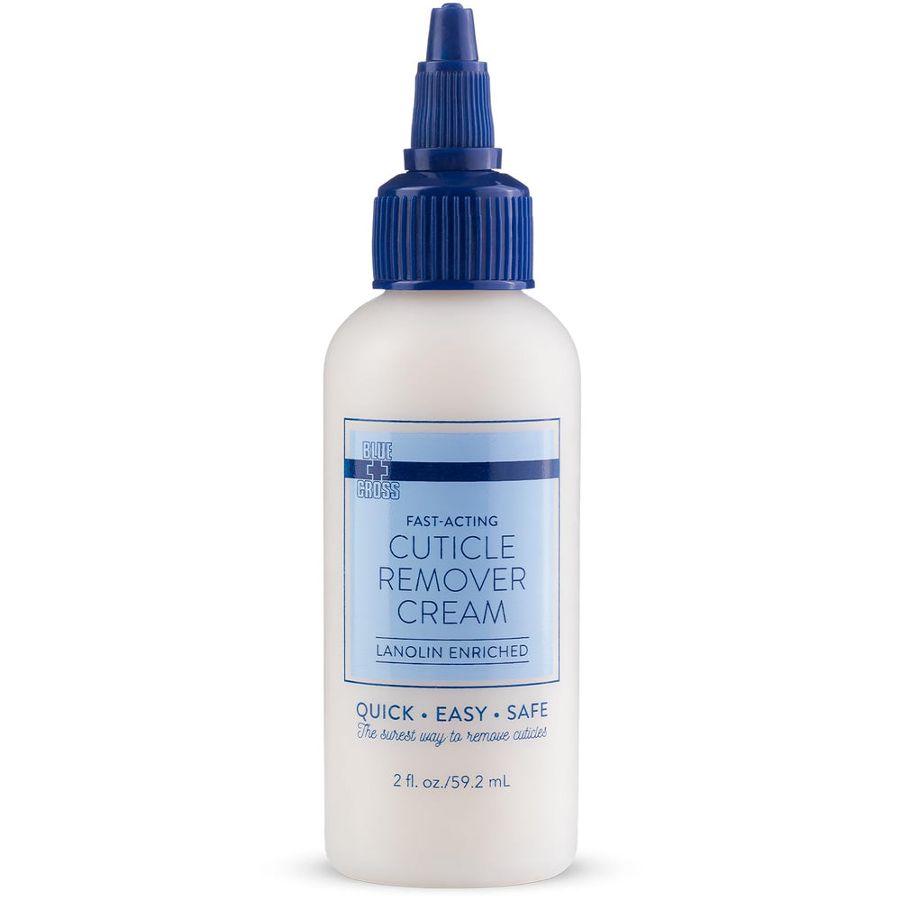 Blue Cross cuticle remover bottle for quick cuticle smoothing.