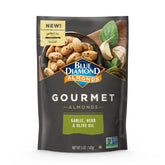 Blue Diamond Almonds gourmet garlic herb olive oil flavor on a cheese board for savory crunch